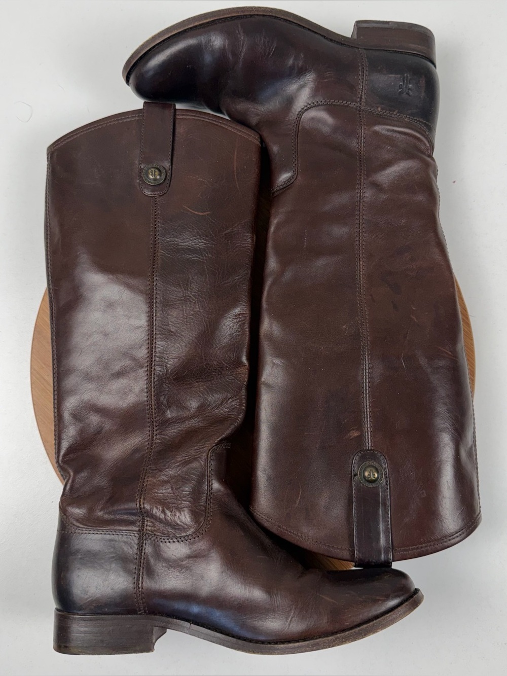 Frye Melissa Button Tall Brown Leather Riding Boots - Picture 5 of 9